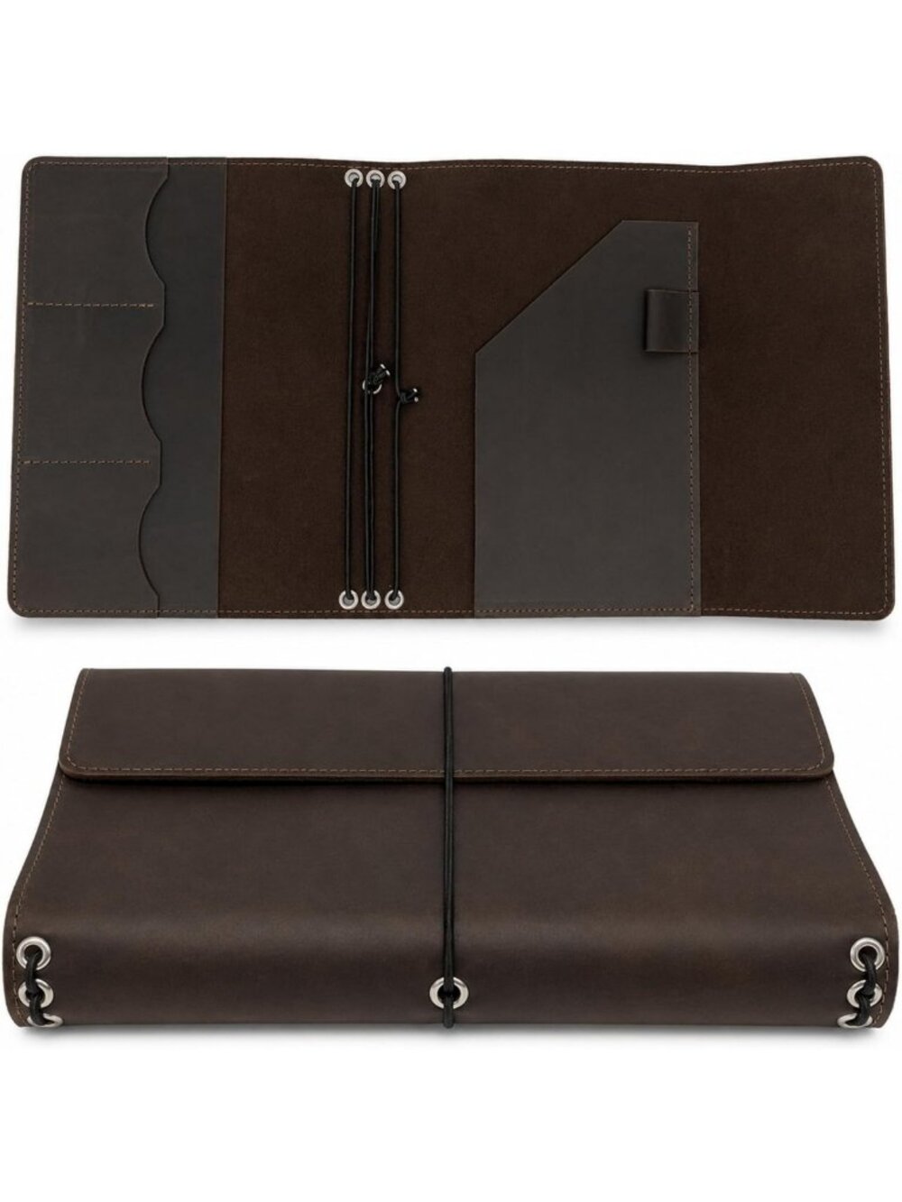 Handmade Leather A5 Notebook Cover - Refillable Journal Case, Pen Loop & Pockets